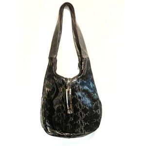 Genuine Black Patent Leather Snake embossed Women's hobo Bag or purse